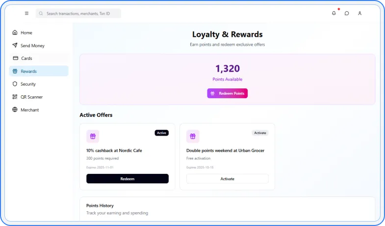 Loyalty and rewards tab