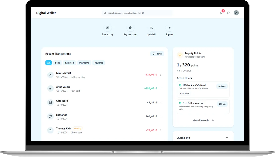 Home Wallet dashboard screen