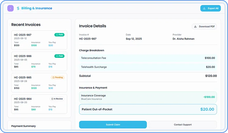 Automated invoices and billing setup screen
