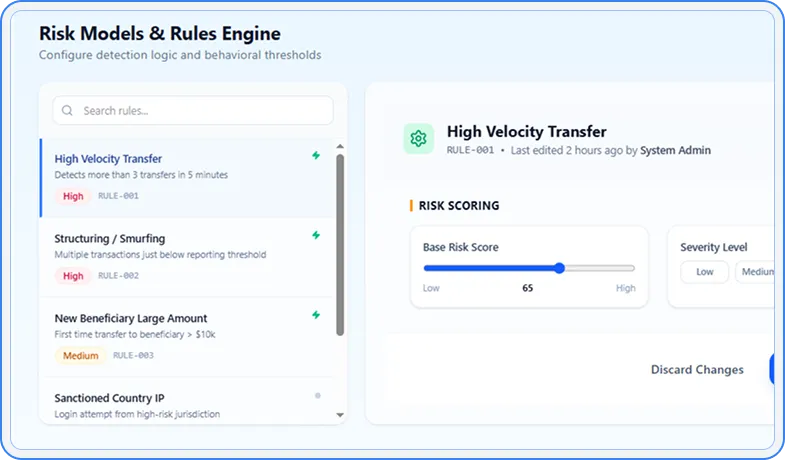Rules engine and policy thresholds config panel