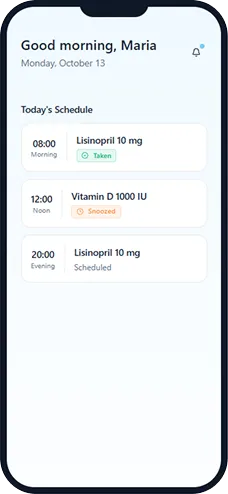 Patient medication app schedule view