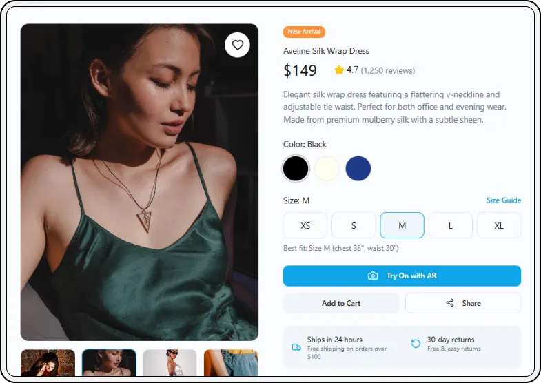 Product details with AR try-on feature