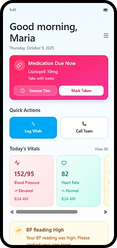 Patient mobile application screen 1