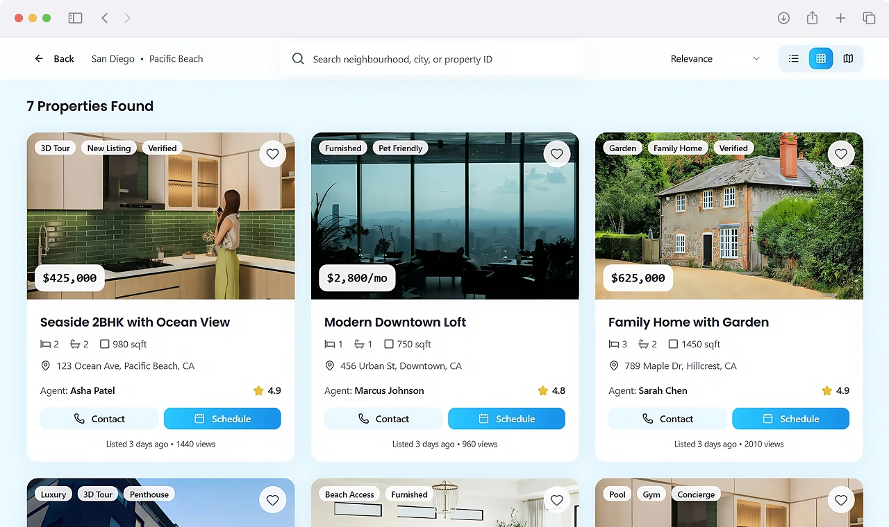 Interactive Property Filter and Search Result Matching Layout