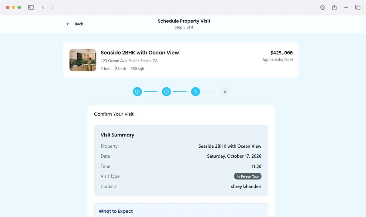 Visitor Tour Request Form and Contact Details Panel