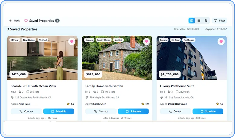 Shortlisted saved properties section