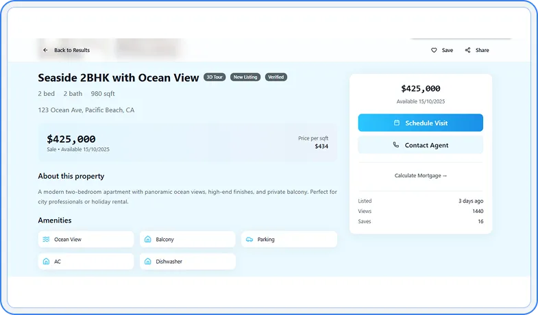 Virtual tour selection screen
