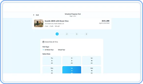 Booking date and time select step