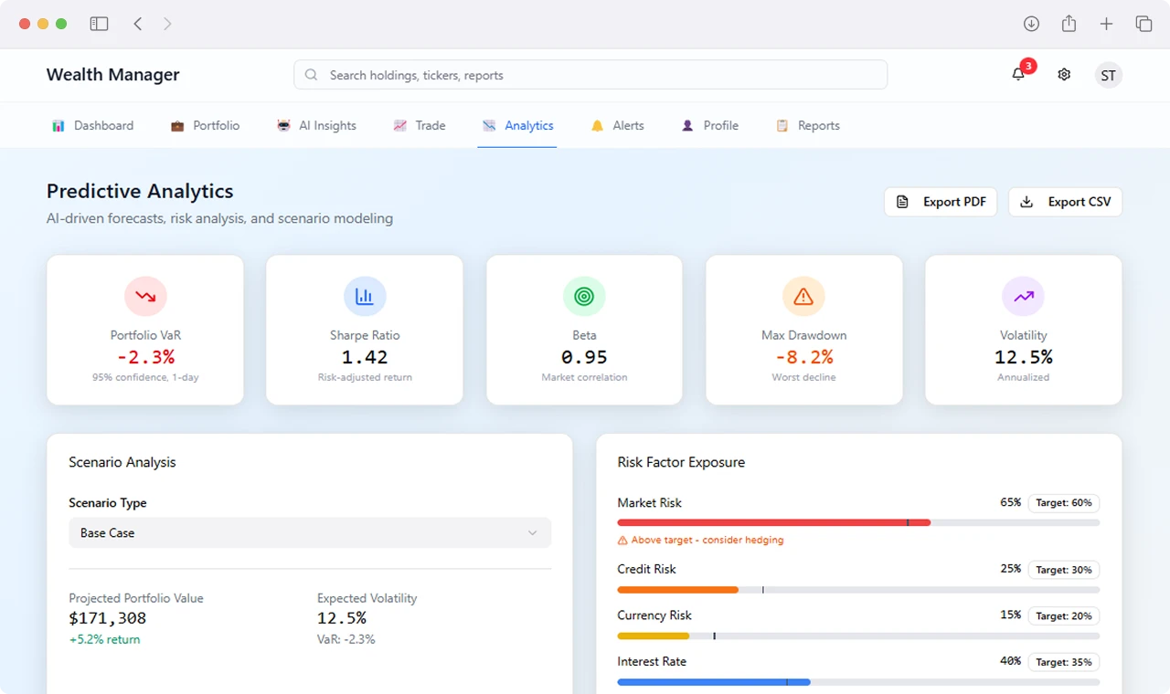 AI Powered Investment Recommendations and Wealth Insights Screen