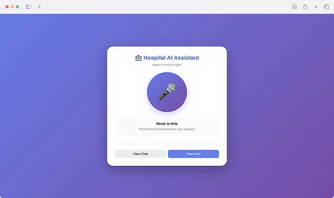 Hospital AI voice assistant ready interface with microphone input prompt