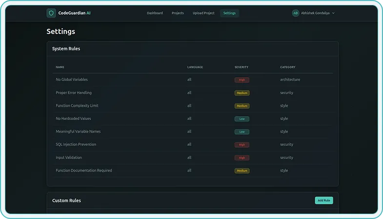Analysis Settings & System Rules