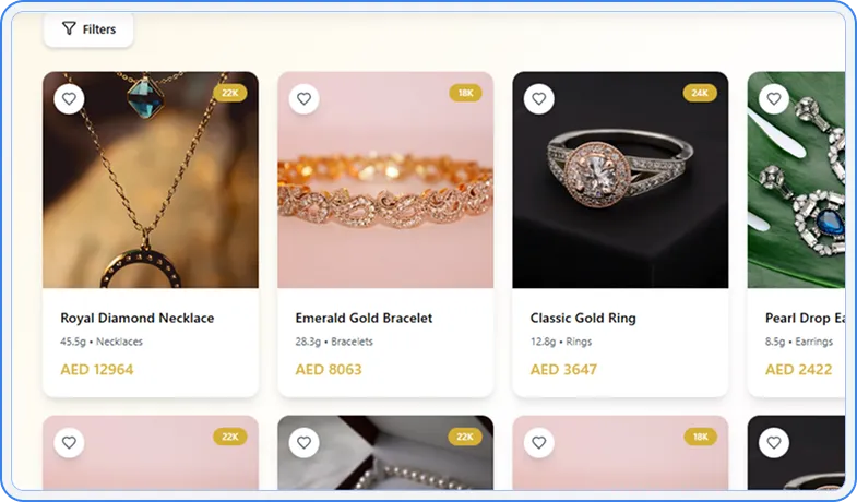 Online jewellery storefront UI