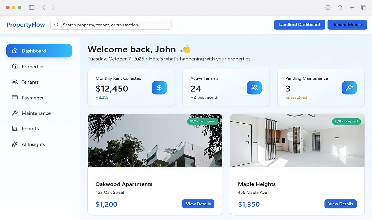 Tenant Self-Service Mobile Application Dashboard