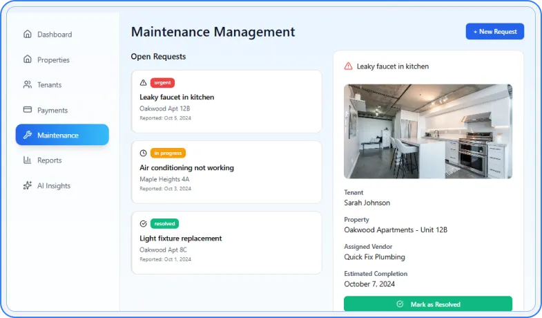 Maintenance tracking status report