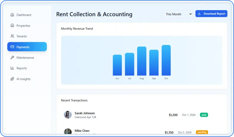 Payments module rent ledger tracking